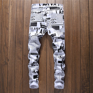 Casual Men's Trousers With Letter Print Trousers With White Stretch Trousers