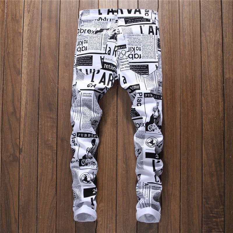 Casual Men's Trousers With Letter Print Trousers With White Stretch Trousers