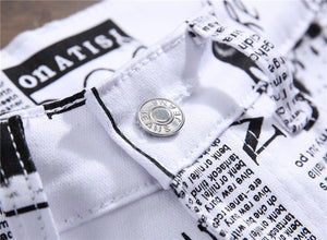 Casual Men's Trousers With Letter Print Trousers With White Stretch Trousers