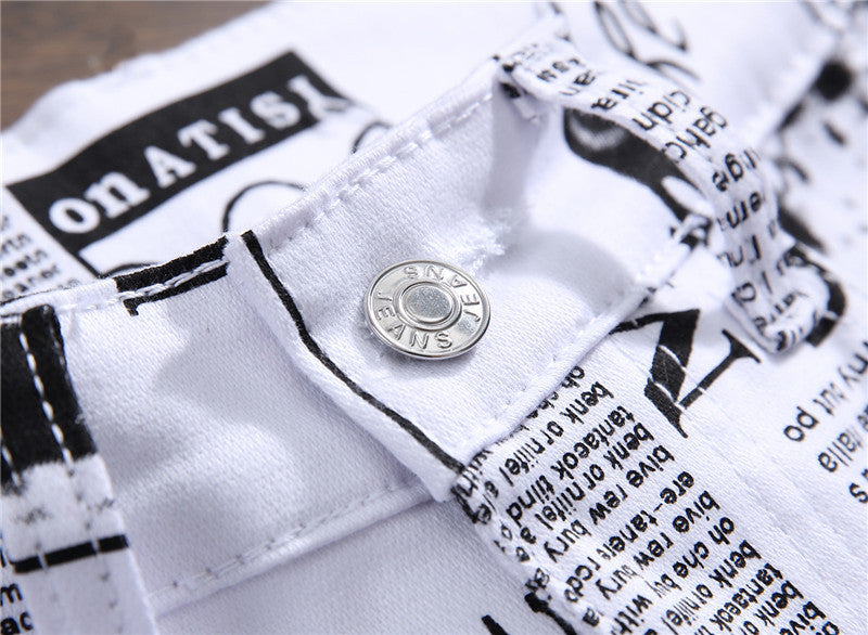 Casual Men's Trousers With Letter Print Trousers With White Stretch Trousers
