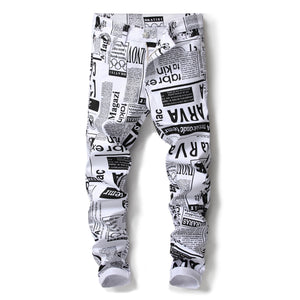 Casual Men's Trousers With Letter Print Trousers With White Stretch Trousers