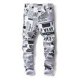 Casual Men's Trousers With Letter Print Trousers With White Stretch Trousers