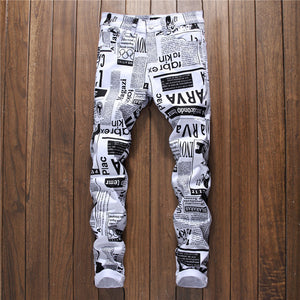Casual Men's Trousers With Letter Print Trousers With White Stretch Trousers