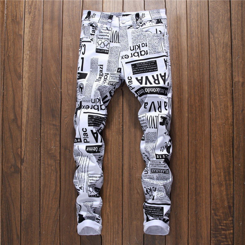 Casual Men's Trousers With Letter Print Trousers With White Stretch Trousers