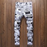 Casual Men's Trousers With Letter Print Trousers With White Stretch Trousers