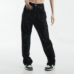 Irregular Stitching Denim Trousers For Men