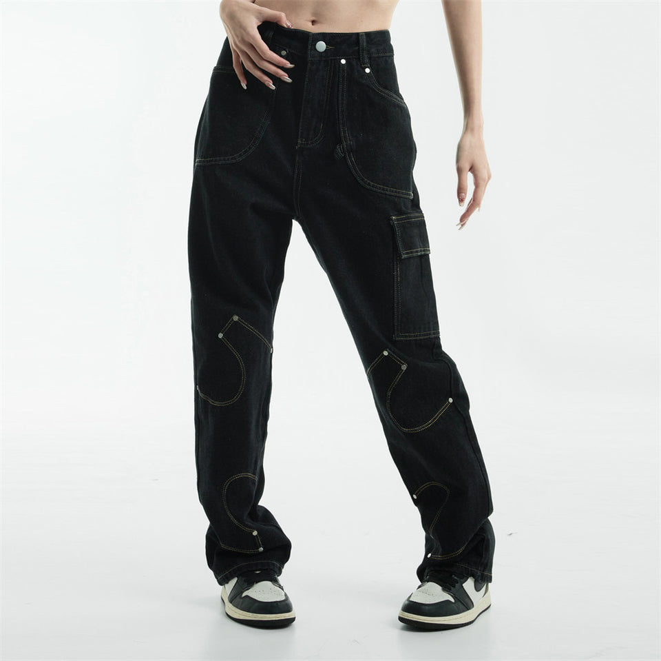 Irregular Stitching Denim Trousers For Men