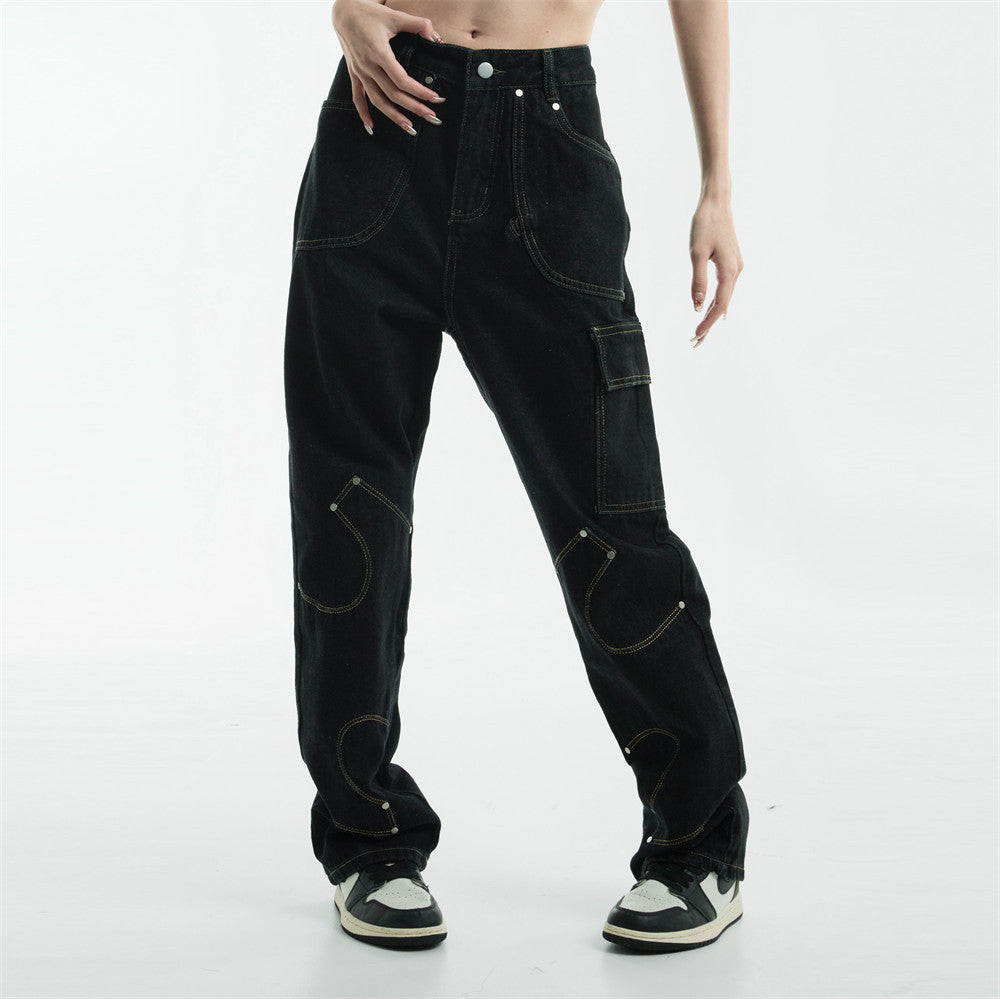 Irregular Stitching Denim Trousers For Men