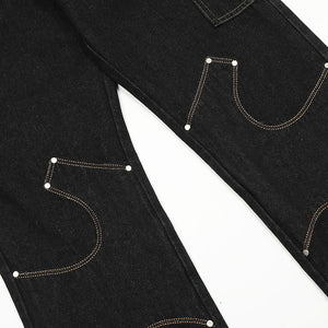 Irregular Stitching Denim Trousers For Men
