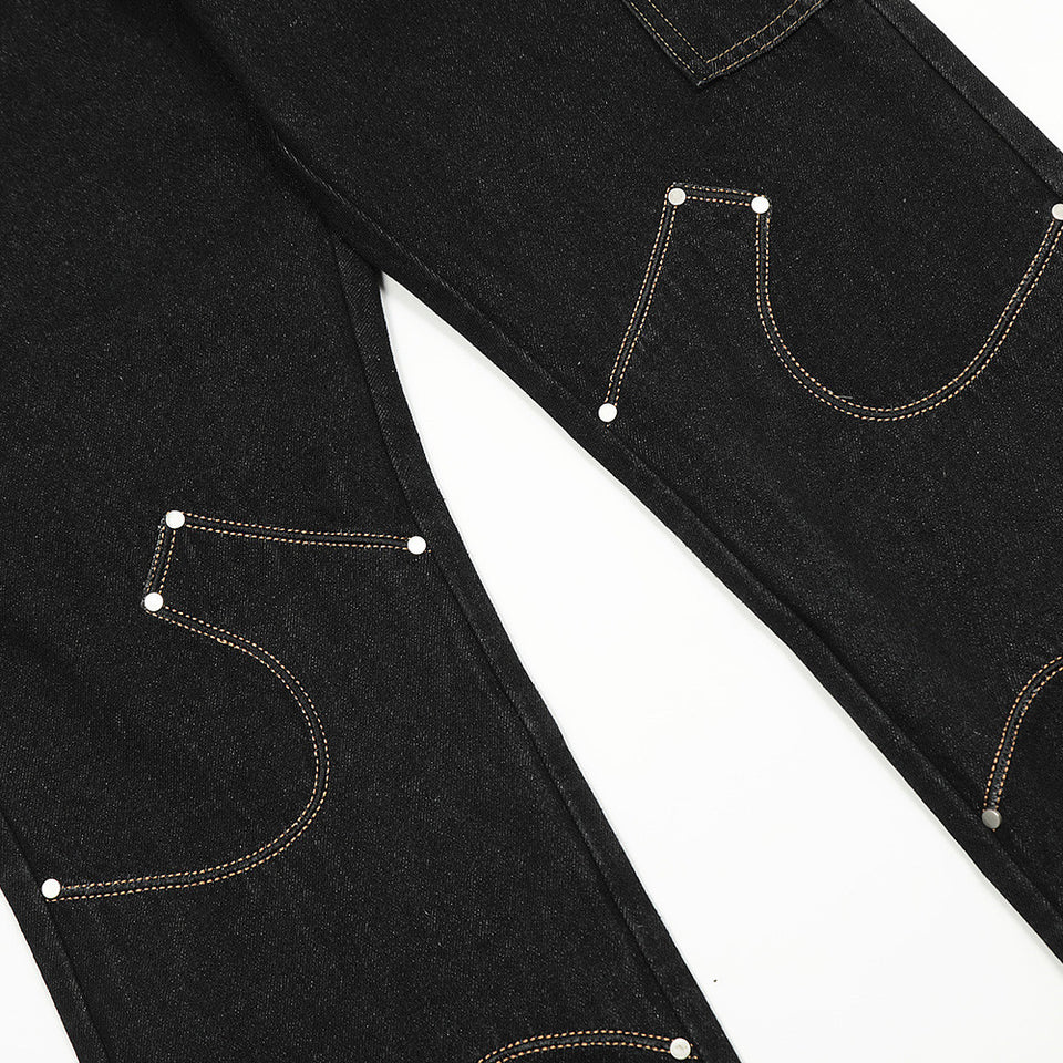 Irregular Stitching Denim Trousers For Men