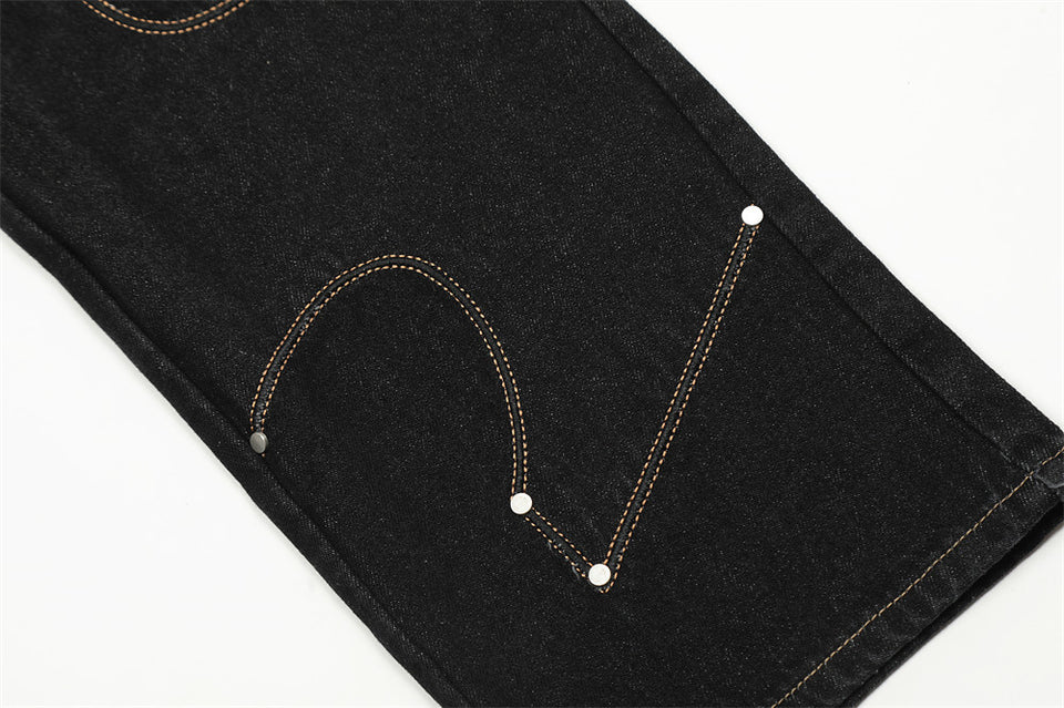 Irregular Stitching Denim Trousers For Men