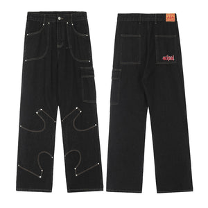 Irregular Stitching Denim Trousers For Men