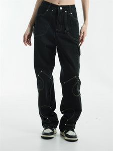Irregular Stitching Denim Trousers For Men