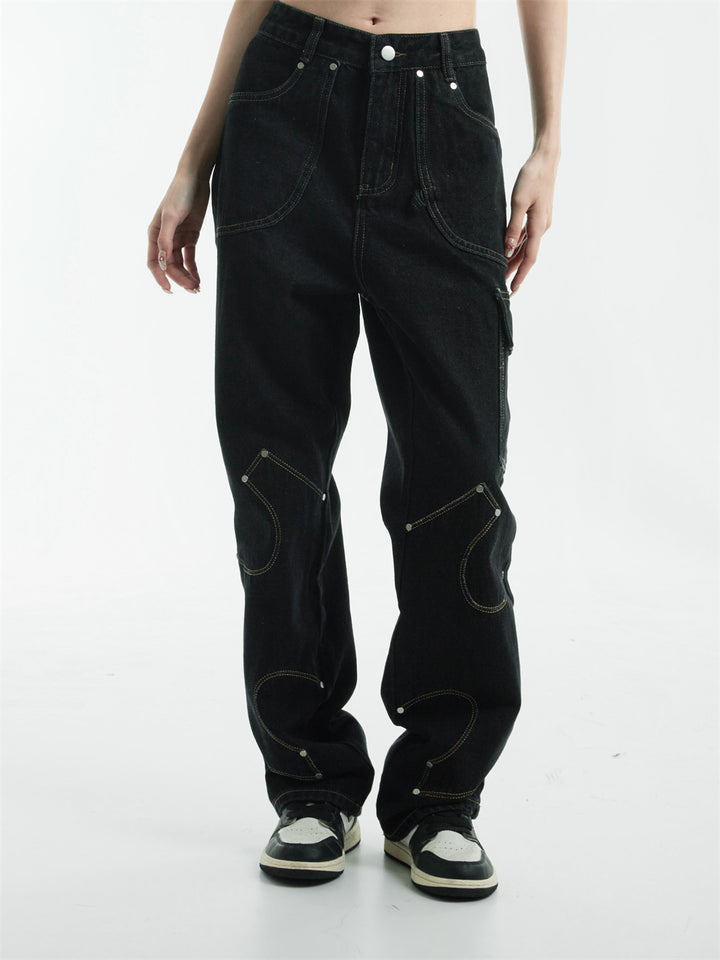 Irregular Stitching Denim Trousers For Men