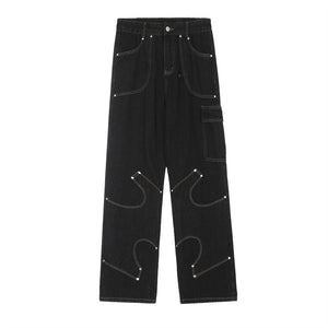 Irregular Stitching Denim Trousers For Men