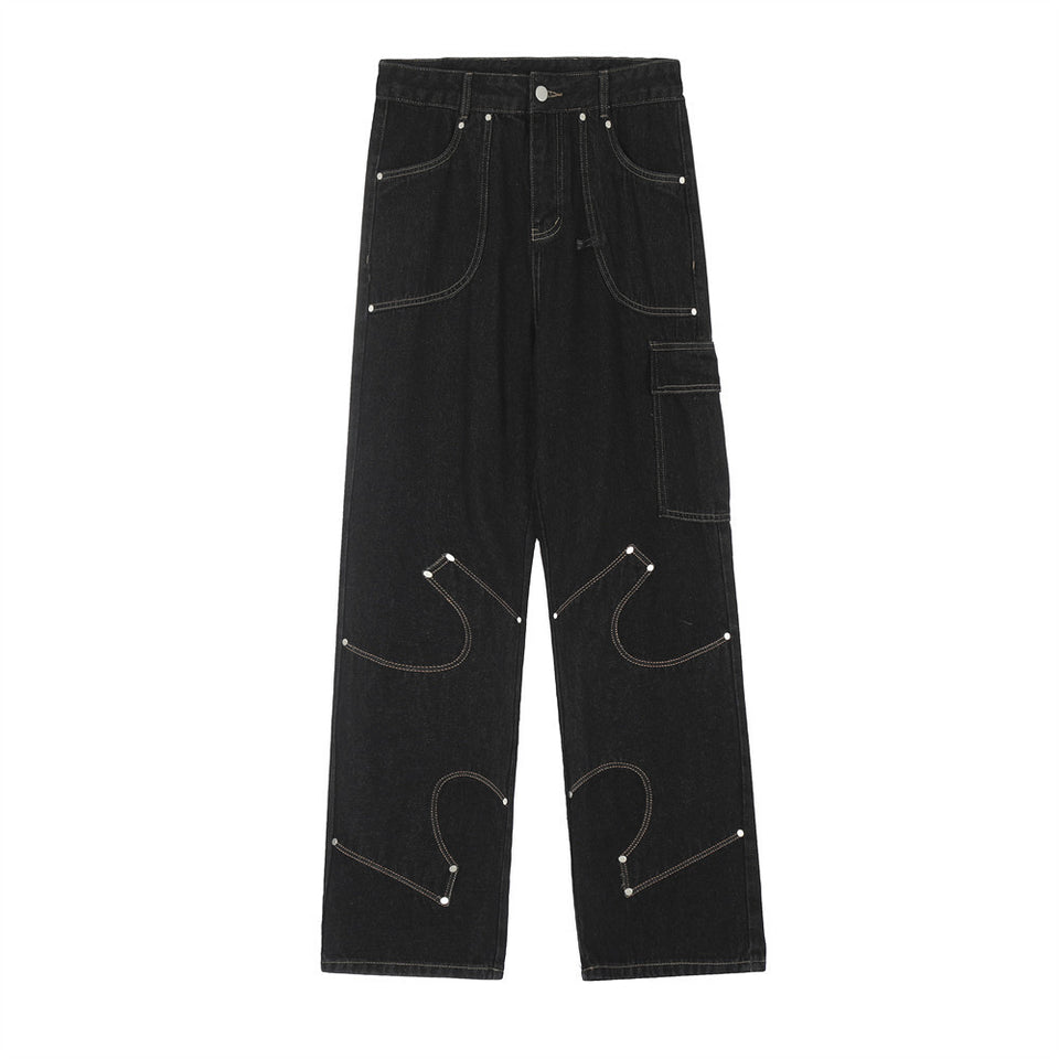 Irregular Stitching Denim Trousers For Men